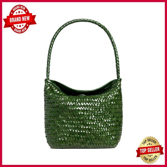 Woven Leather Shoulder Bag Satchel Adjustable Strap Magnetic Closure